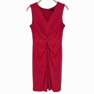 David Meister Sleeveless Sheath Dress Size 6 Red Twist Front V-Neck Cocktail